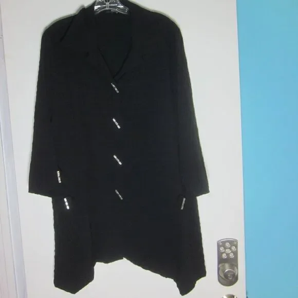 Moonlight Y&S Womens Size XL Textured Black Cotton Oversized 3/4 Sleeve Jacket